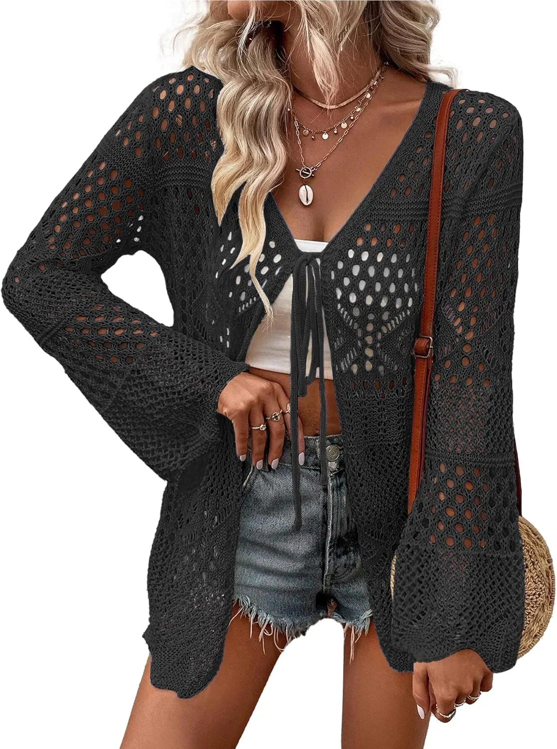 AI'MAGE Womens Kimono Beach Cover Up Crochet Swimsuit Coverups Summer Loose Knit Cardigans Causal Blouse Tops Swimwear S-XXL