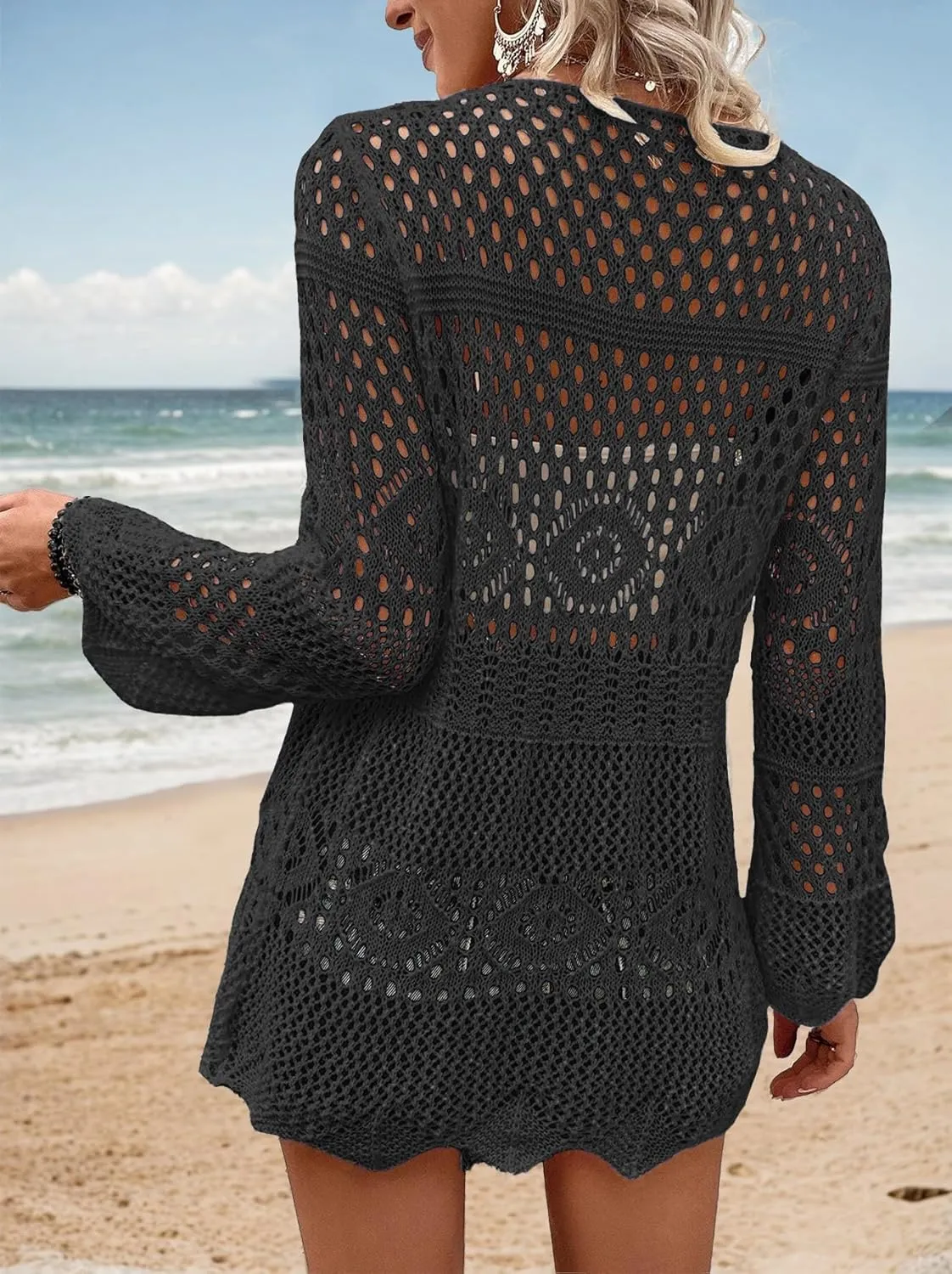 AI'MAGE Womens Kimono Beach Cover Up Crochet Swimsuit Coverups Summer Loose Knit Cardigans Causal Blouse Tops Swimwear S-XXL