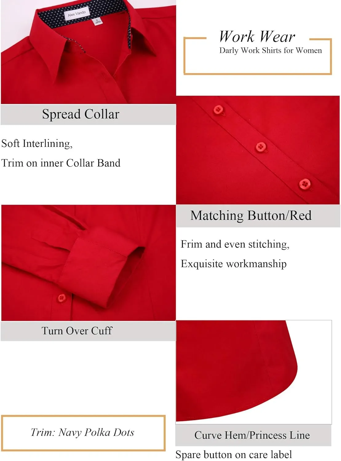 Alex Vando Womens Dress Shirts Wrinkle Free Regular Fit Long Sleeve Stretch Work Shirt