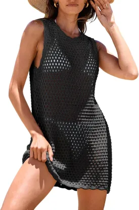 ANRABESS Womens Swimsuit Cover Up Sleeveless Knit 2025 Summer Outfits Swimwear Bathing Suit Coverup Crochet Beach Dress