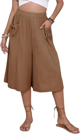 Bianstore Women's Culottes Casual Wide Leg Capris Elastic Waist Palazzo Beach Pants
