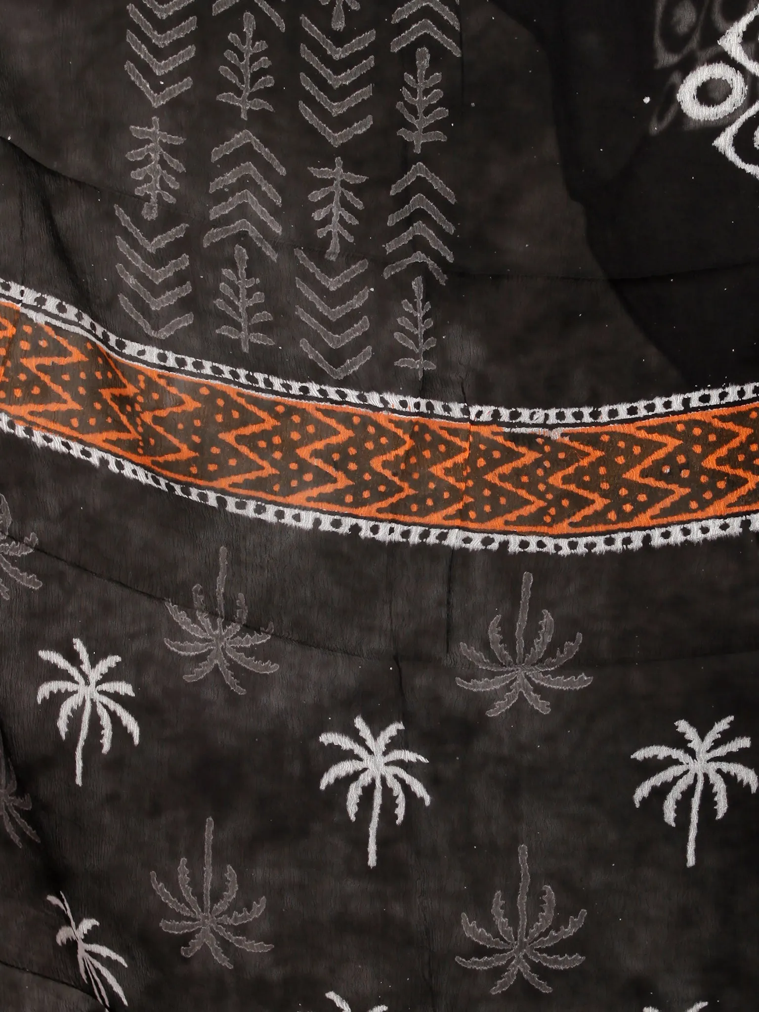 Black White Orange Hand Block Printed Cotton Suit-Salwar Fabric With Chiffon Dupatta (Set of 3) - SU01HB364