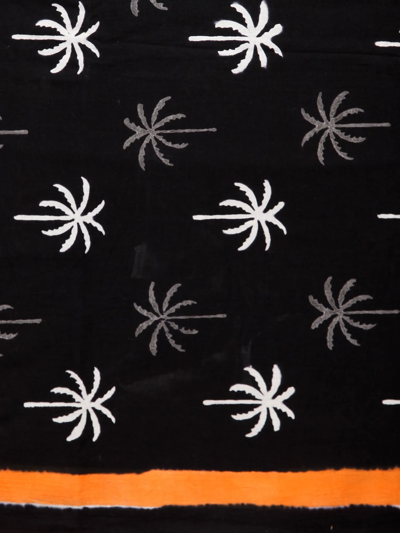 Black White Orange Hand Block Printed Cotton Suit-Salwar Fabric With Chiffon Dupatta (Set of 3) - SU01HB364