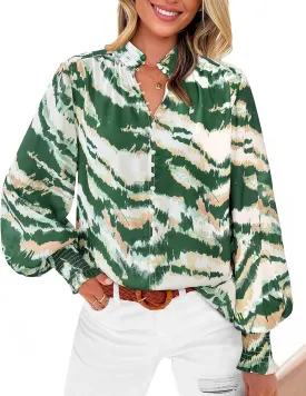 BTFBM Spring Fashion 2025 Button Down Long Sleeve Blouses for Women Dressy Casual V Neck Loose Printed Boho Tops Shirts