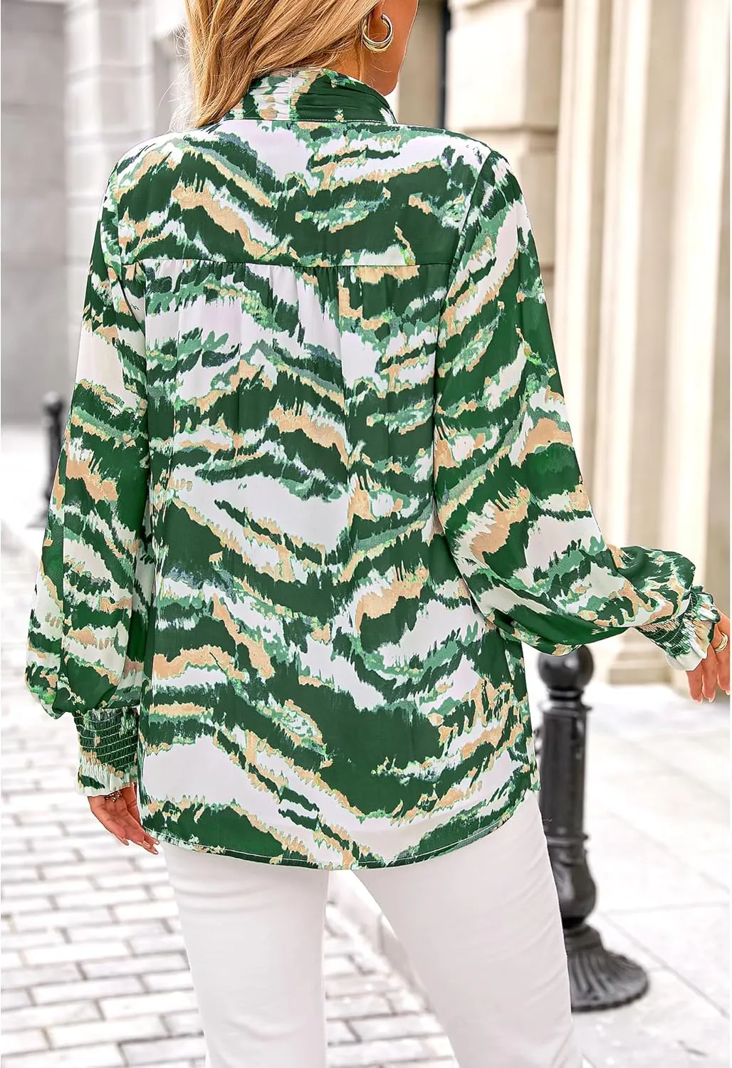 BTFBM Spring Fashion 2025 Button Down Long Sleeve Blouses for Women Dressy Casual V Neck Loose Printed Boho Tops Shirts