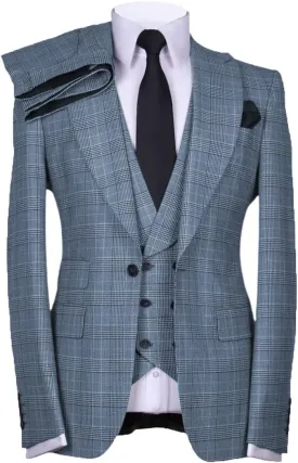Casual Men's Suits Regular Fit 3 Pieces Double Breasted Plaid Wool Tuxedos Business Blazer Vest Pants Wedding