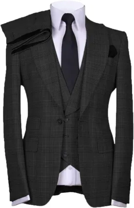 Casual Men's Suits Regular Fit 3 Pieces Double Breasted Plaid Wool Tuxedos Business Blazer Vest Pants Wedding