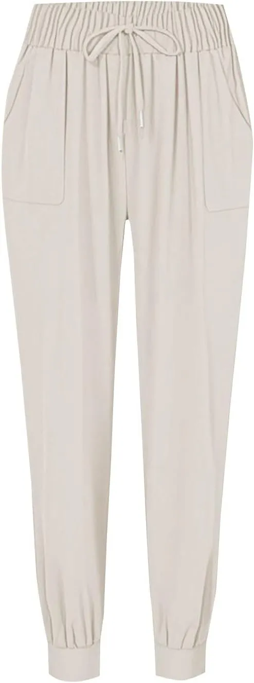 Cotton Joggers for Women Elastic Waist Lightweight Tapered Leg Sweatpants with Pockets Summer Casual Vacation Clothes