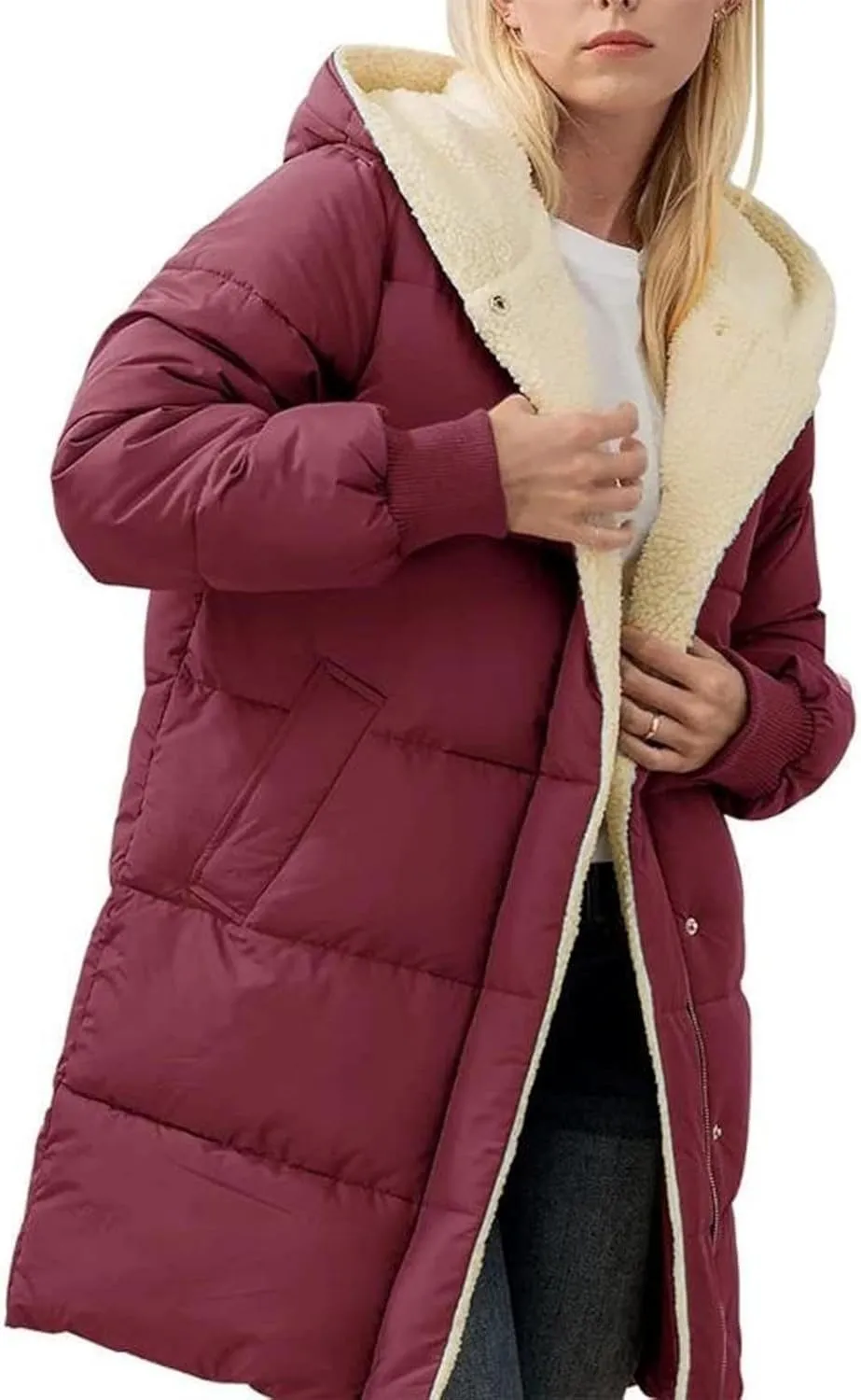 Dademeo Women's Puffer Parka Jacket Thicken Sherpa Fleece Lined Hooded Warm Coat with Pockets 2024 Winter Fashion Clothes