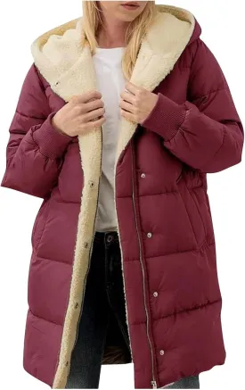Dademeo Women's Puffer Parka Jacket Thicken Sherpa Fleece Lined Hooded Warm Coat with Pockets 2024 Winter Fashion Clothes