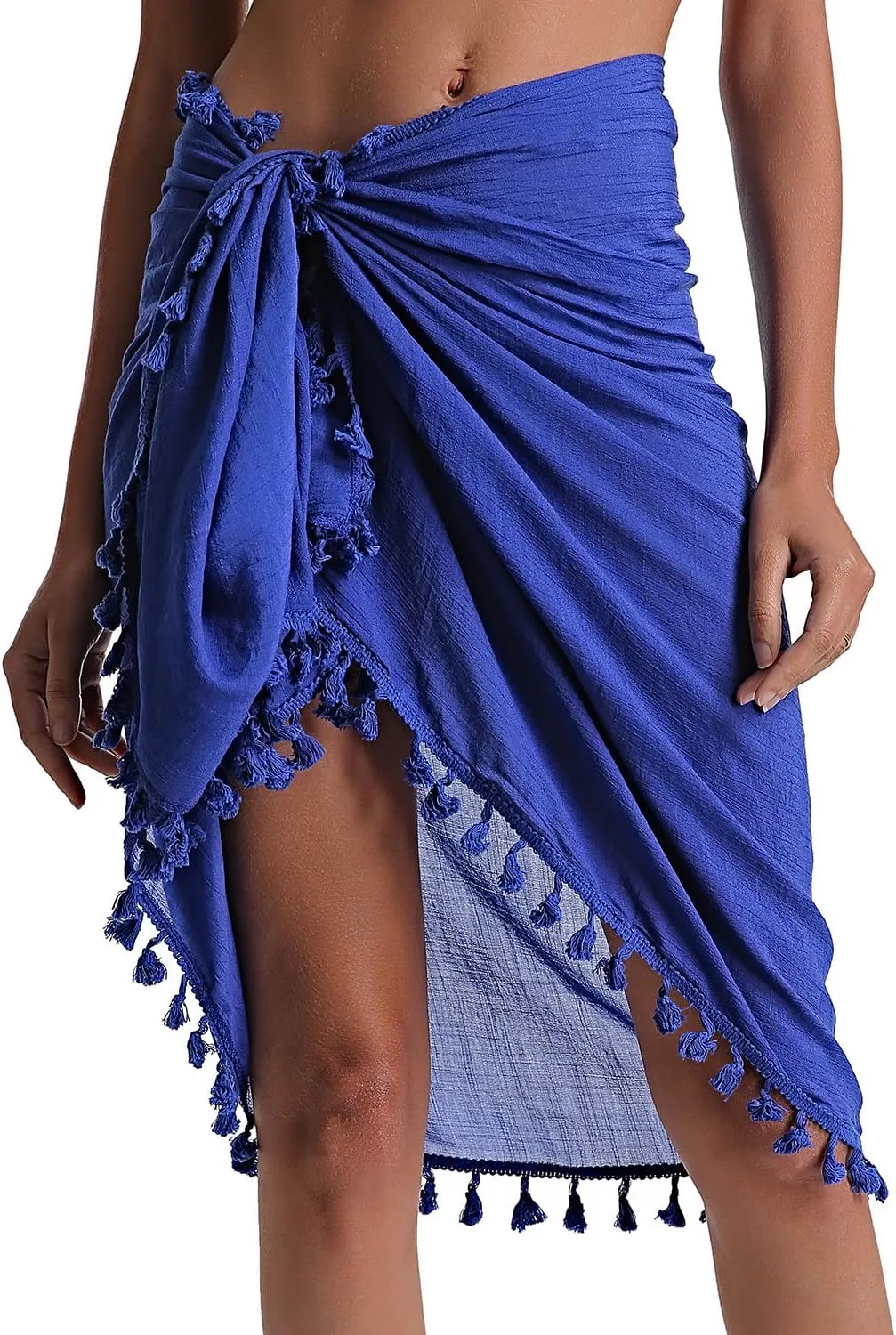 Eicolorte Beach Sarong Pareo Womens Semi-Sheer Swimwear Cover Ups Short Skirt with Tassels