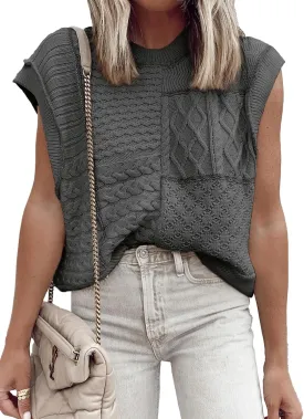 EVALESS Women's Sweater Vests Summer Cap Sleeve Crewneck Sleeveless Knitted Crochet Tops Trendy 2025