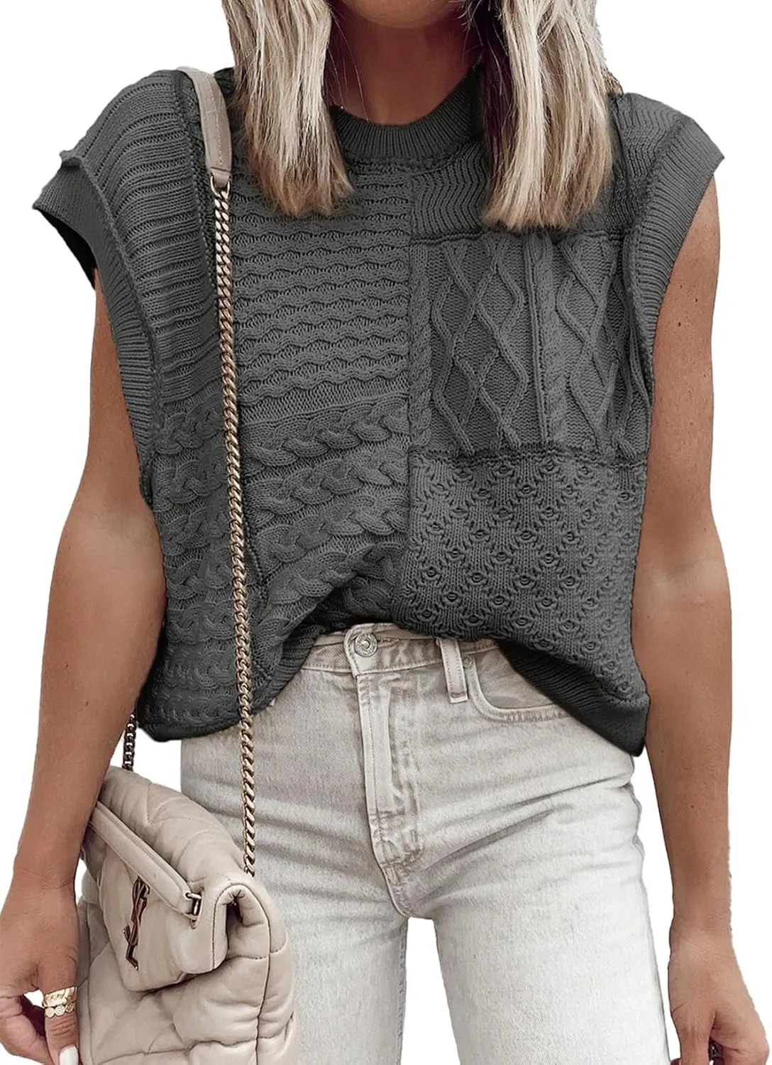 EVALESS Women's Sweater Vests Summer Cap Sleeve Crewneck Sleeveless Knitted Crochet Tops Trendy 2025