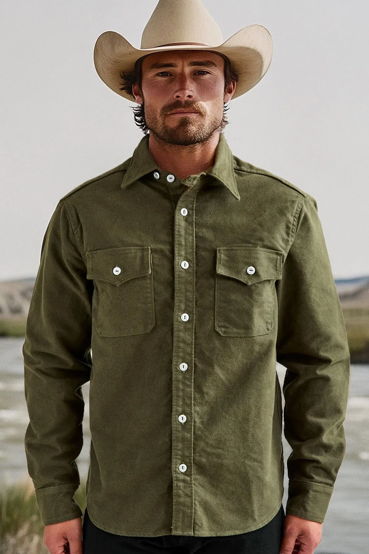 Freenote Cloth - Scout Sportsman Shirt in Moleskin Olive