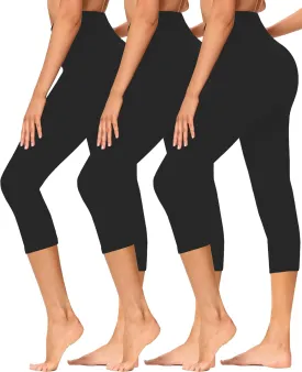 GAYHAY 3 Pack Capri Leggings for Women - Stretch Tummy Control Yoga Pants for Cycling Workout