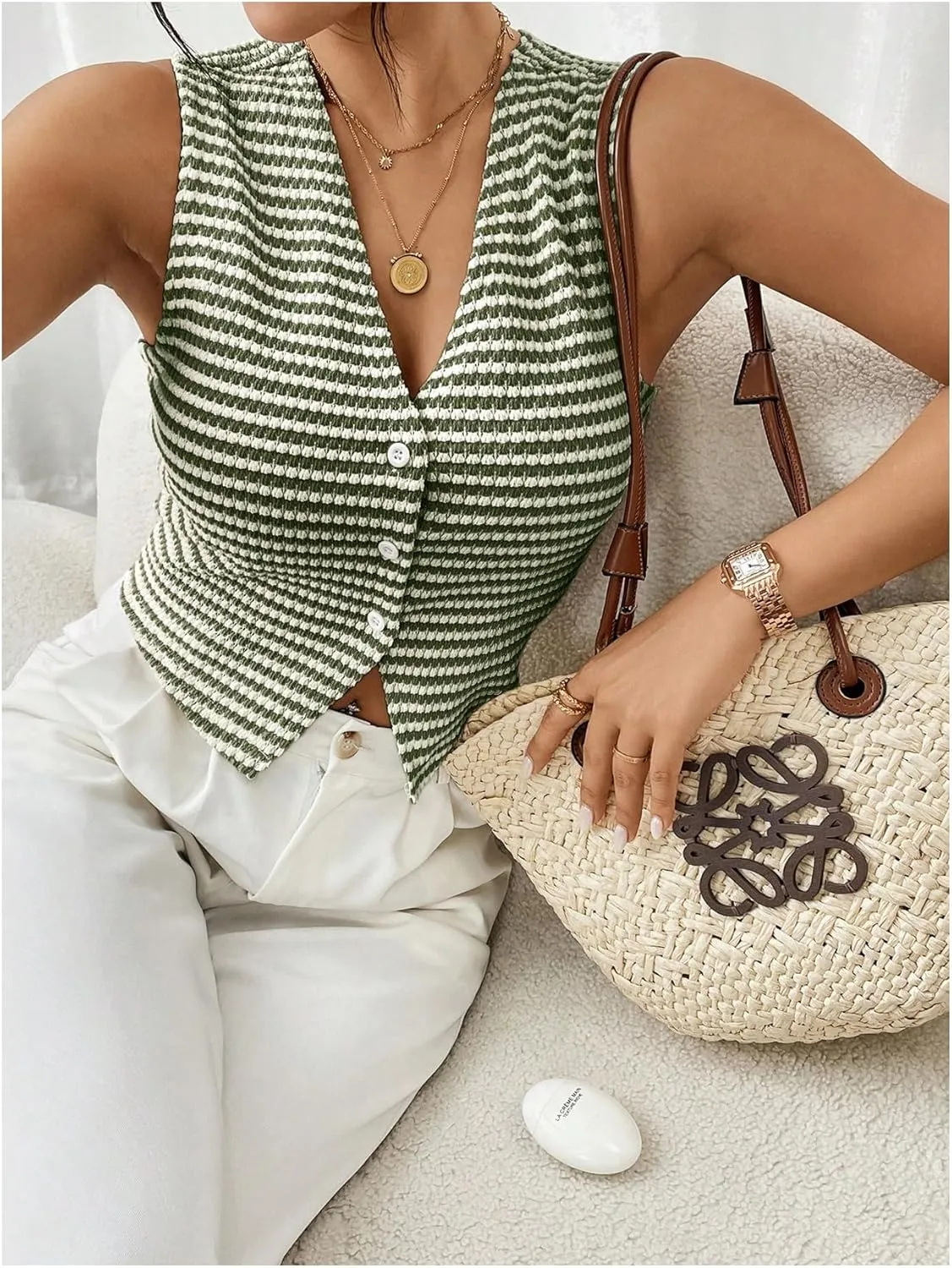 GORGLITTER Women's Sleeveless Cardigan Vest Business Casual Work Blazer Vests Waistcoat Fall Fashion Outfits 2024