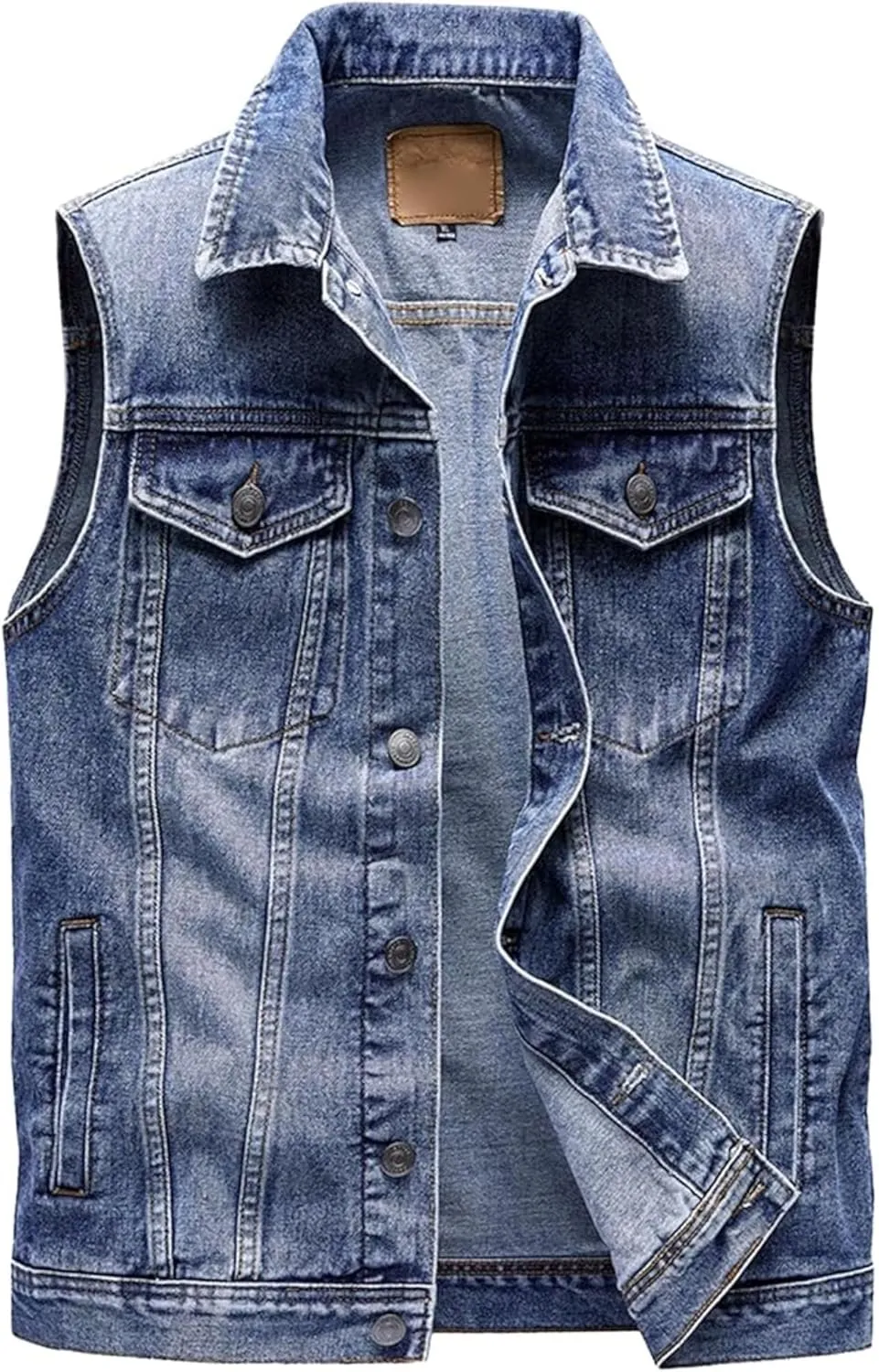 Men's Multi Pocket Denim Vest Trucker Sleeveless Jean Outerwear Casual Vintage Button Cowboy Vests