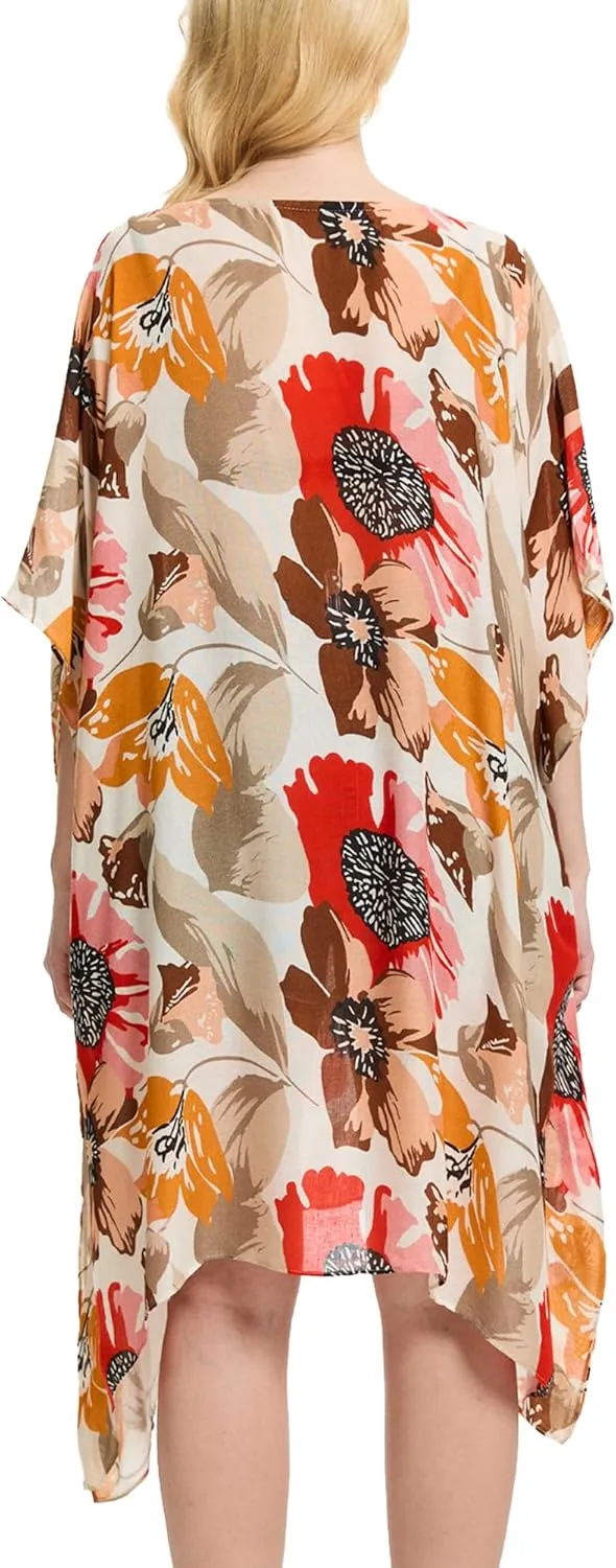 Moss Rose Women's Swimsuit Cover up Beach Kaftan for Bathing Suit with Floral Pattern