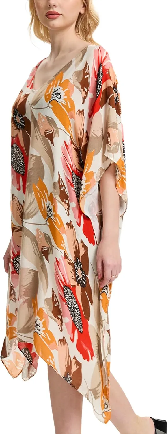 Moss Rose Women's Swimsuit Cover up Beach Kaftan for Bathing Suit with Floral Pattern
