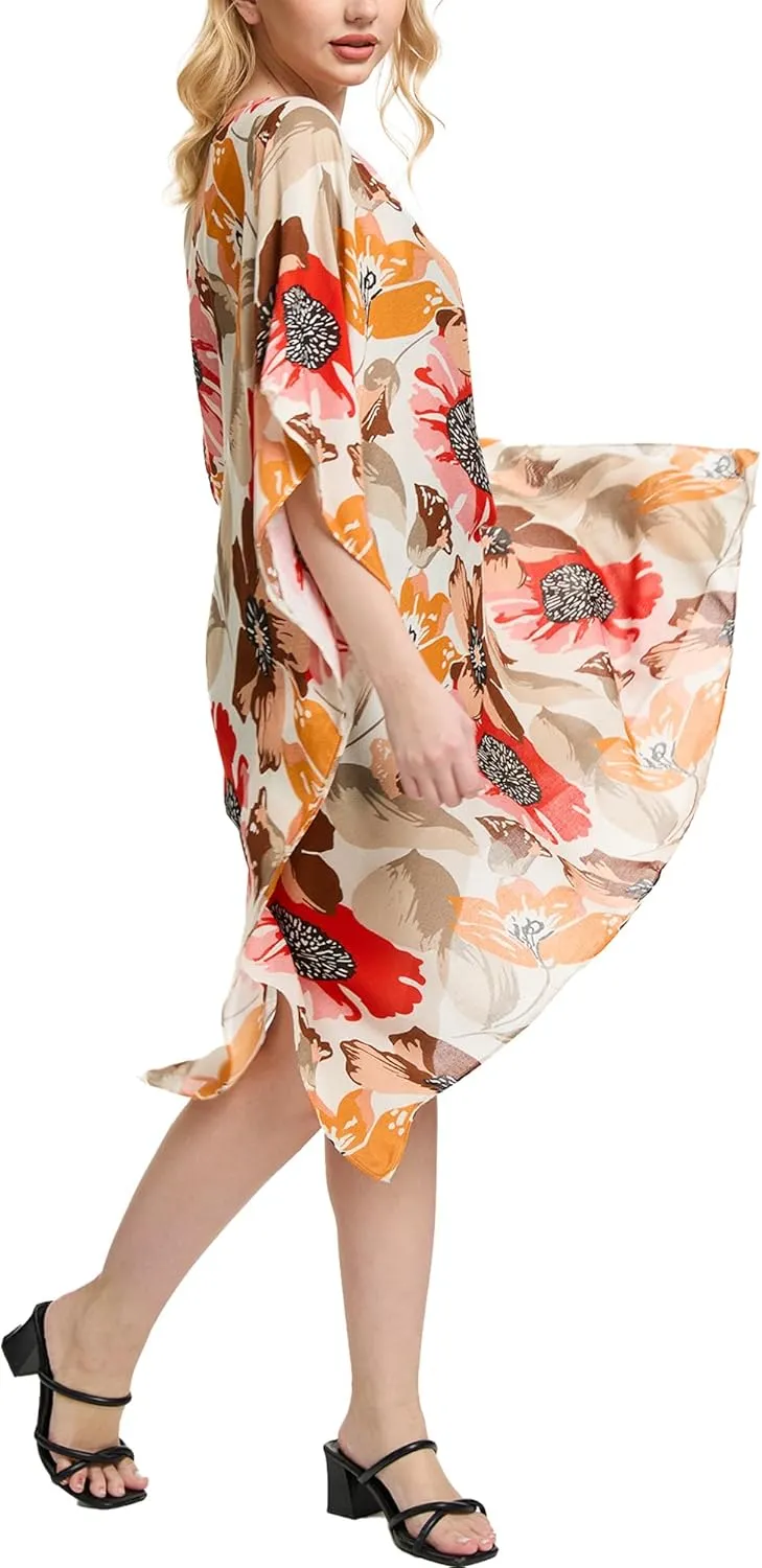 Moss Rose Women's Swimsuit Cover up Beach Kaftan for Bathing Suit with Floral Pattern