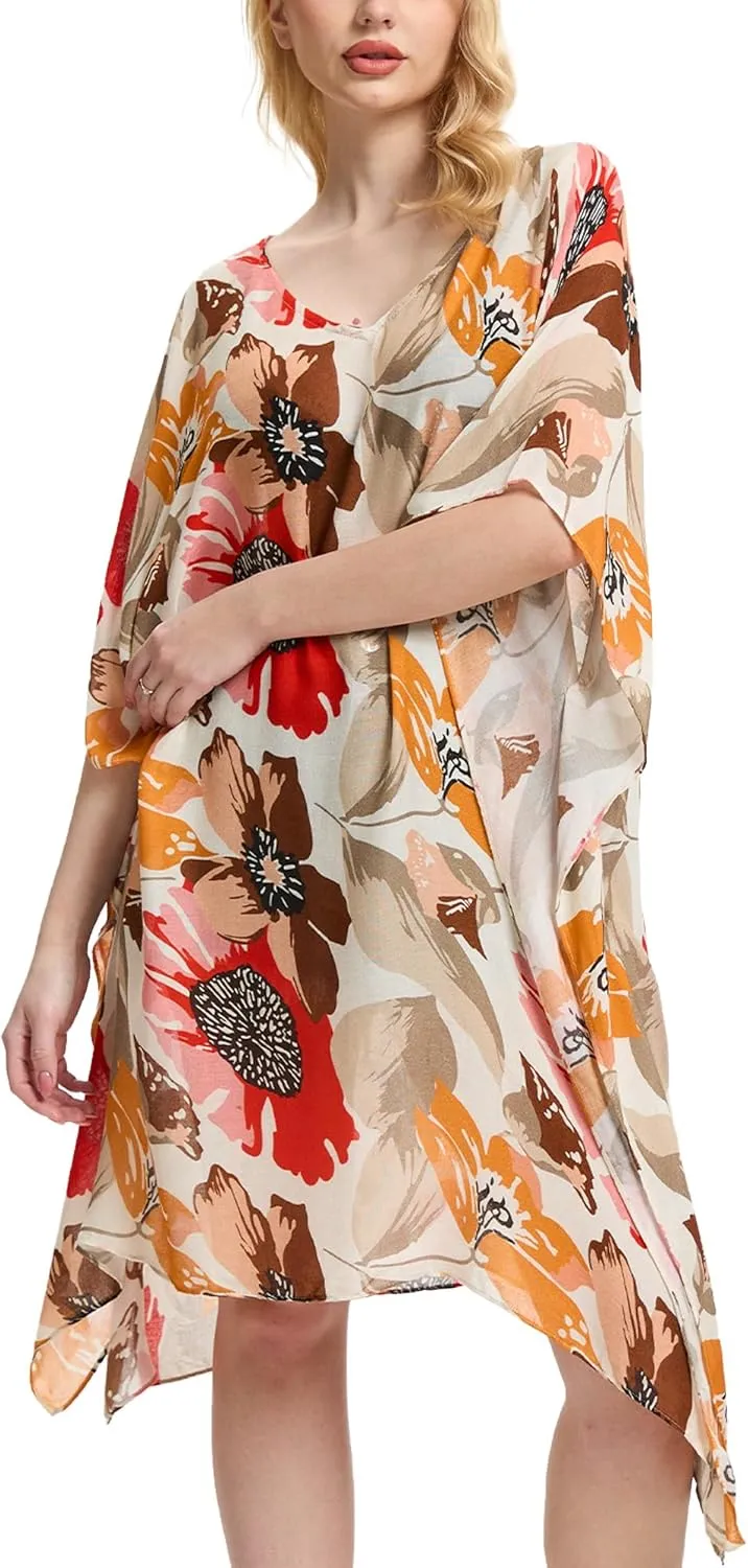 Moss Rose Women's Swimsuit Cover up Beach Kaftan for Bathing Suit with Floral Pattern
