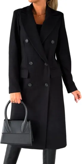 Mywinway Long Wool Coats for Women Fall Winter Trendy Jackets Double Breasted Peacoat Trench Coat