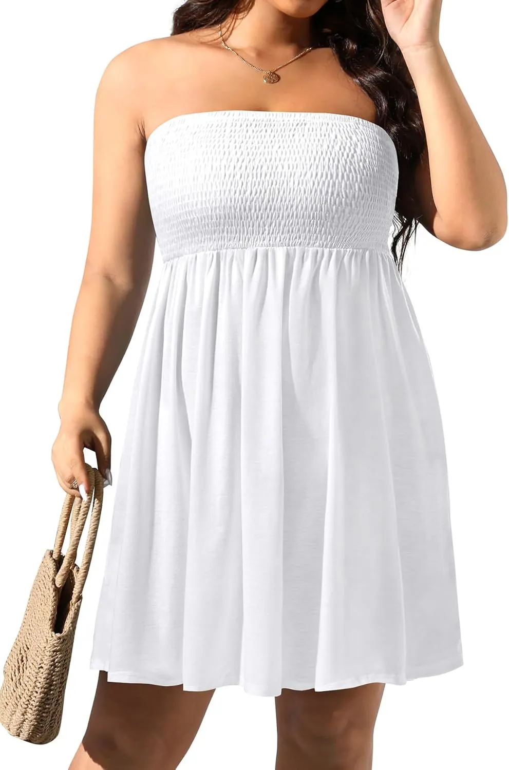 Pinup Fashion Plus Size Swimsuit Cover Up - Women Strapless Swimwear Coverup Tube Top Beach Dress