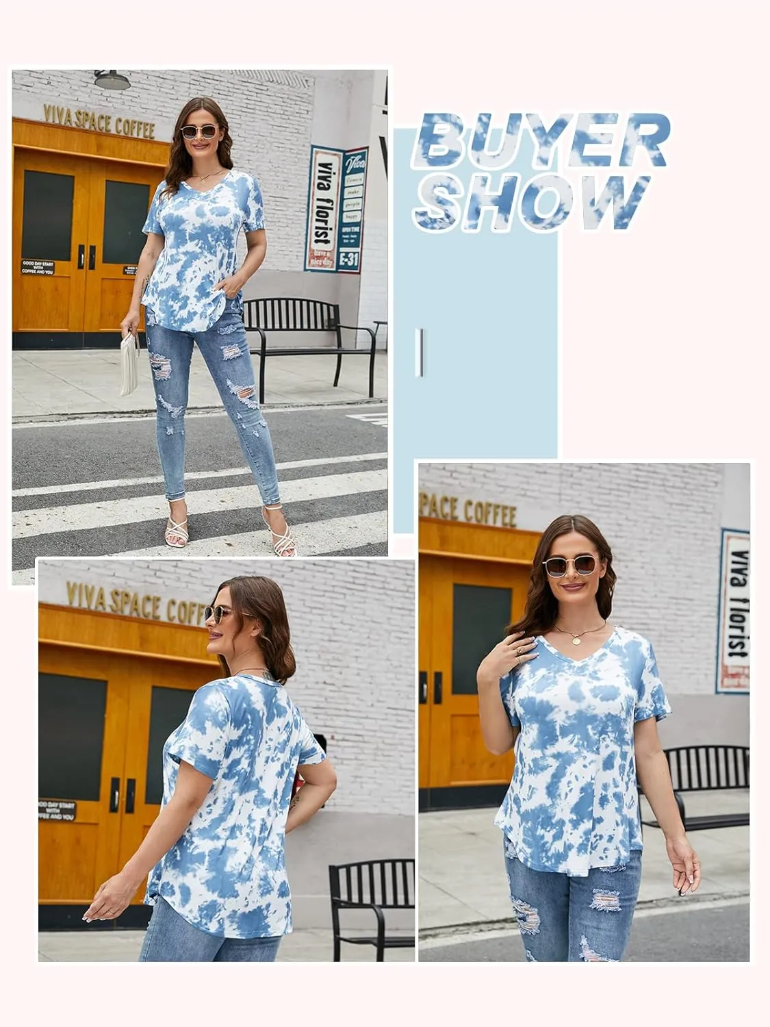ROSRISS Plus Size Tops for Women Casual Summer T Shirts V Neck Short Sleeve Tunics