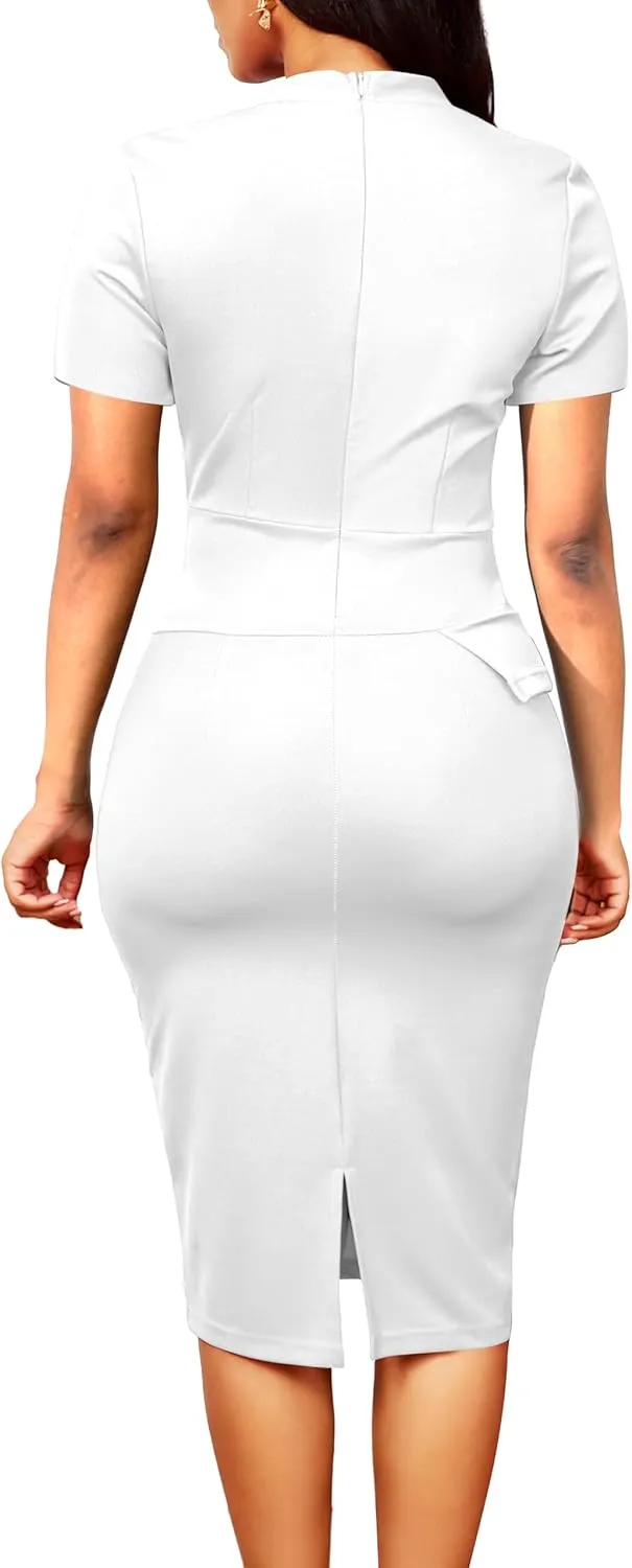 Wear to Work Dresses for Women Elegant Long Sleeve Bodycon Formal Pencil Knee Length Dress Party Evening
