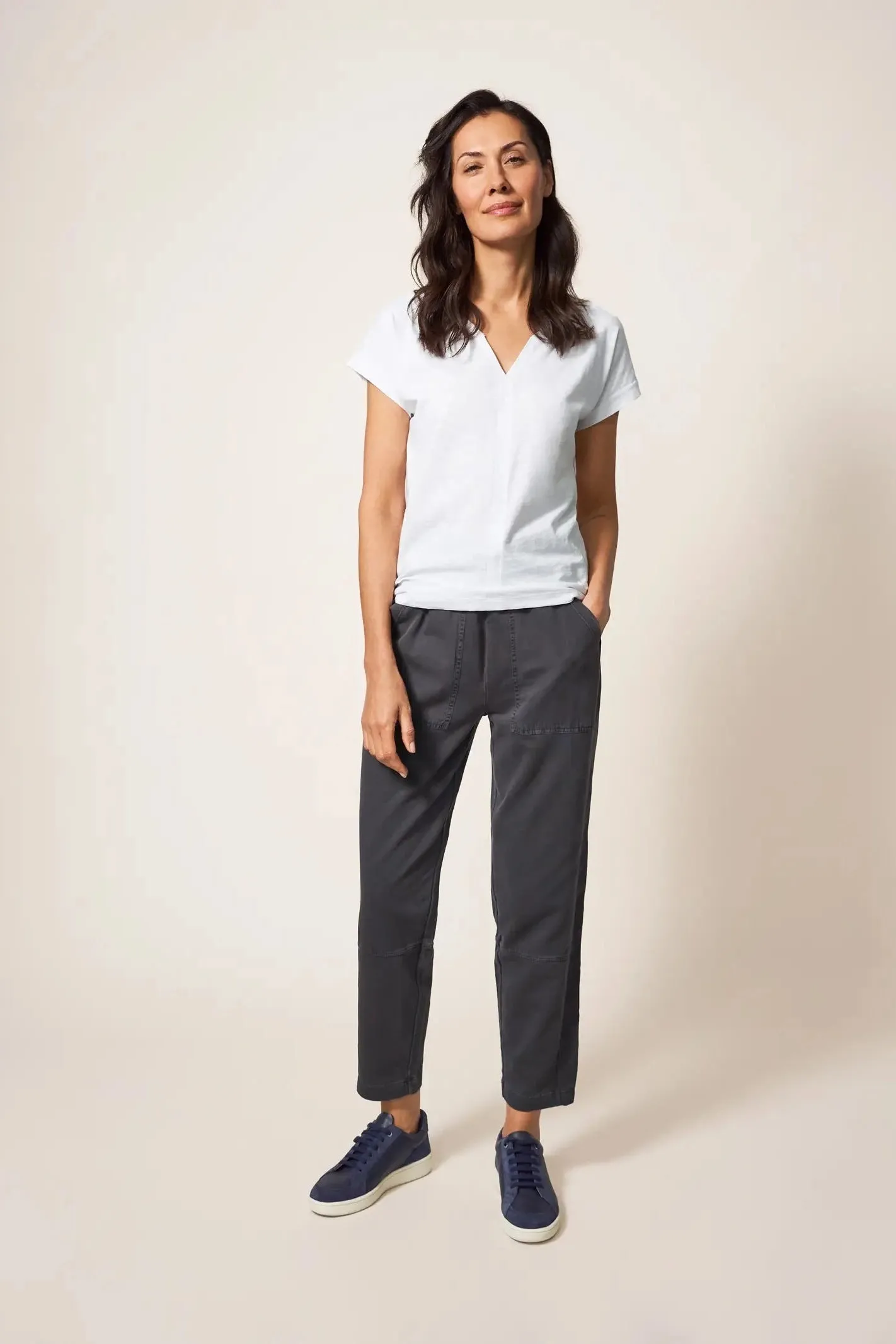 White Stuff Nelly Notch Neck Tee in Nat White