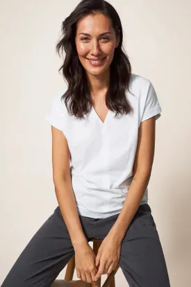White Stuff Nelly Notch Neck Tee in Nat White