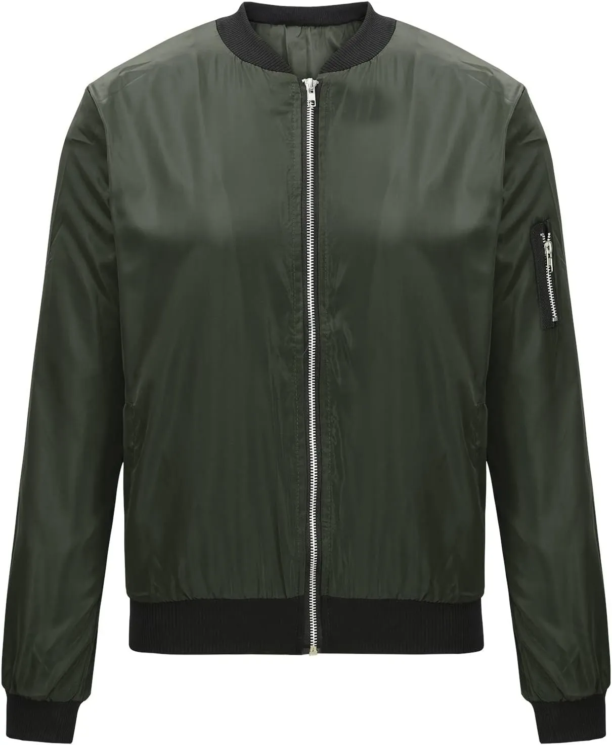 Women's Bomber Jacket 2024 Casual Fall Coats Fashion Zip Up Long Sleeve Outerwear Windbreaker with Pockets, Large