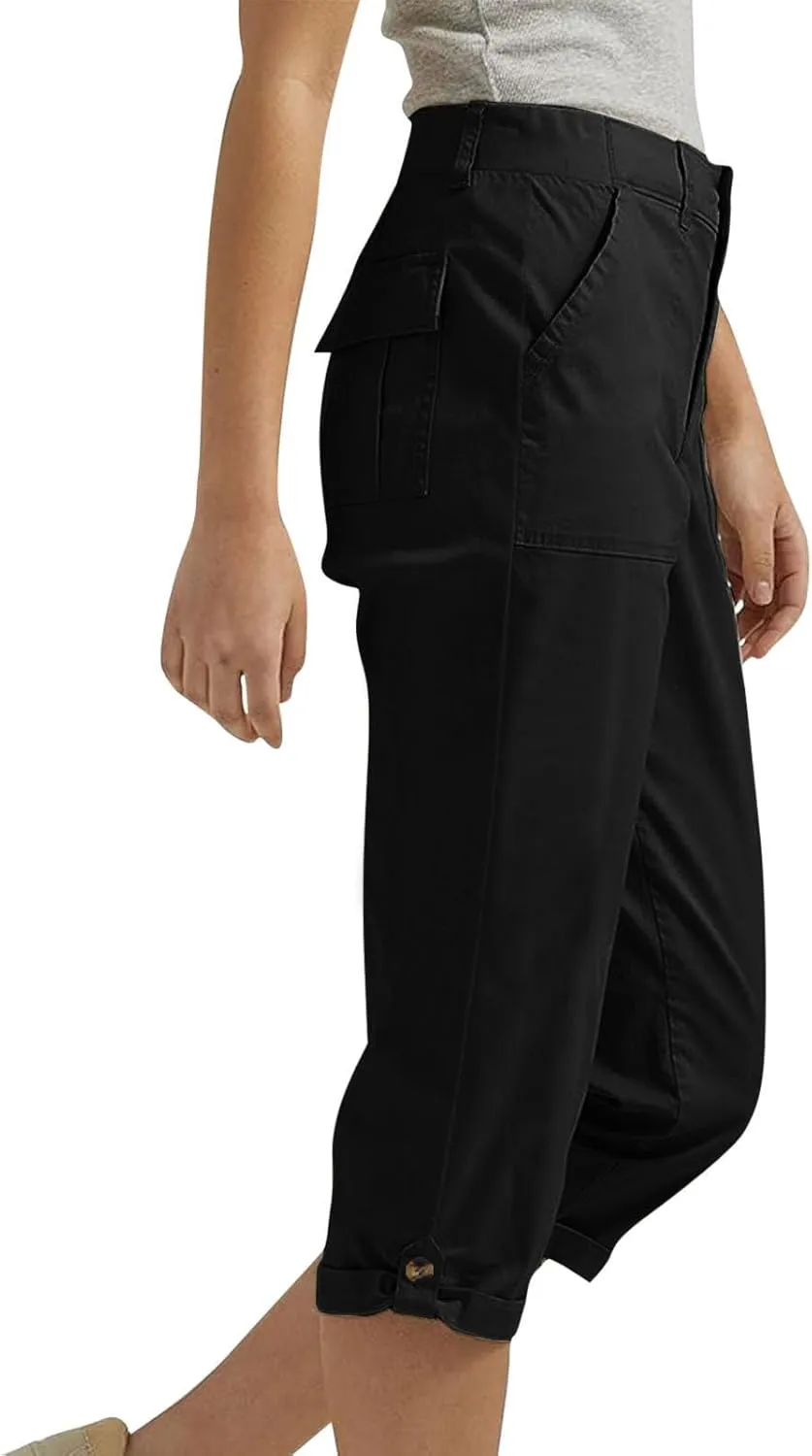 Womens Capris with Pockets Stretch Lightweight Casual Cargo Pants Rolled Hem Summer Cropped Trousers Outdoor Clothes