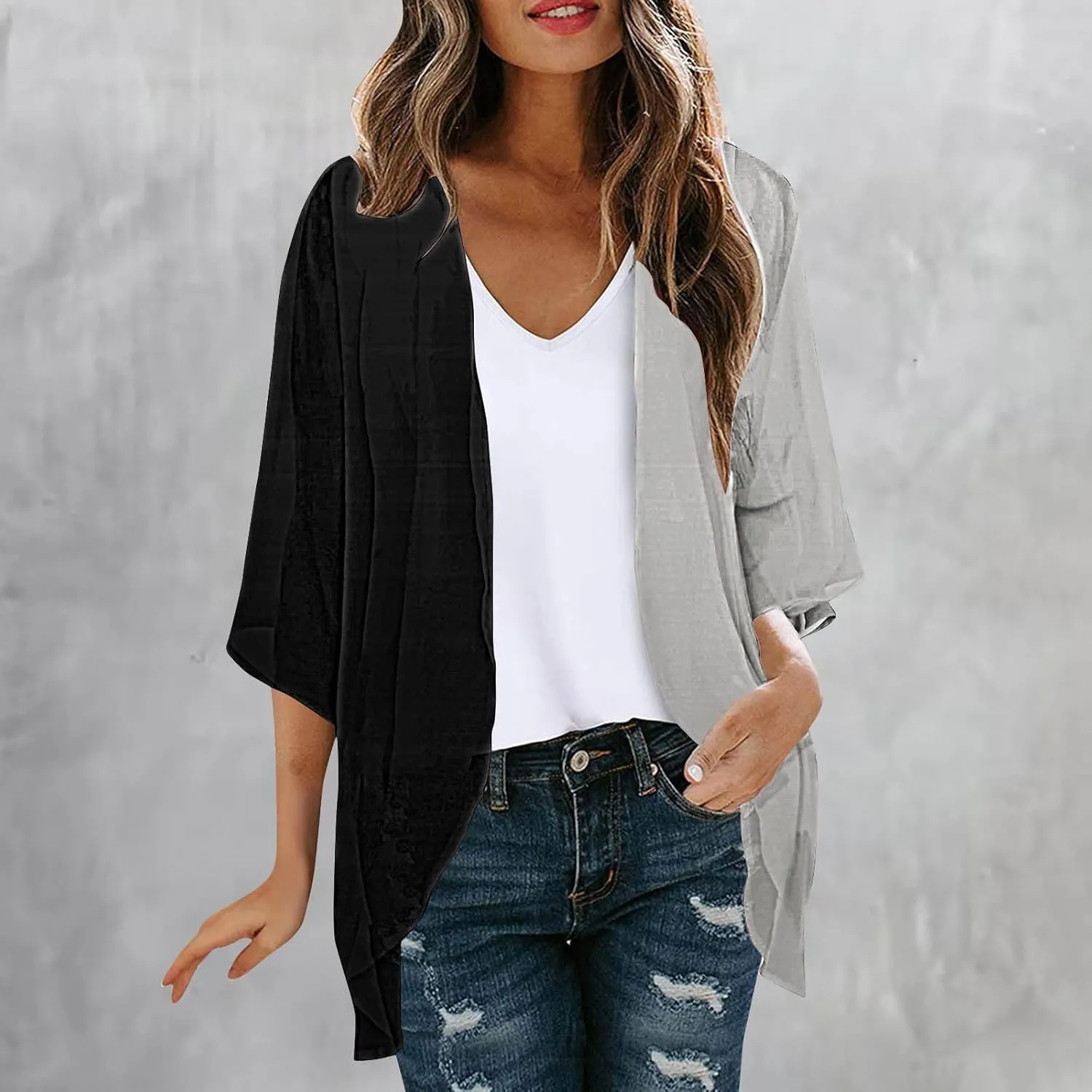 Womens Cardigans Lightweight Summer Beach Swimwear Sheer Chiffon Coverup Casual Loose Open Front Hawaiian Tops