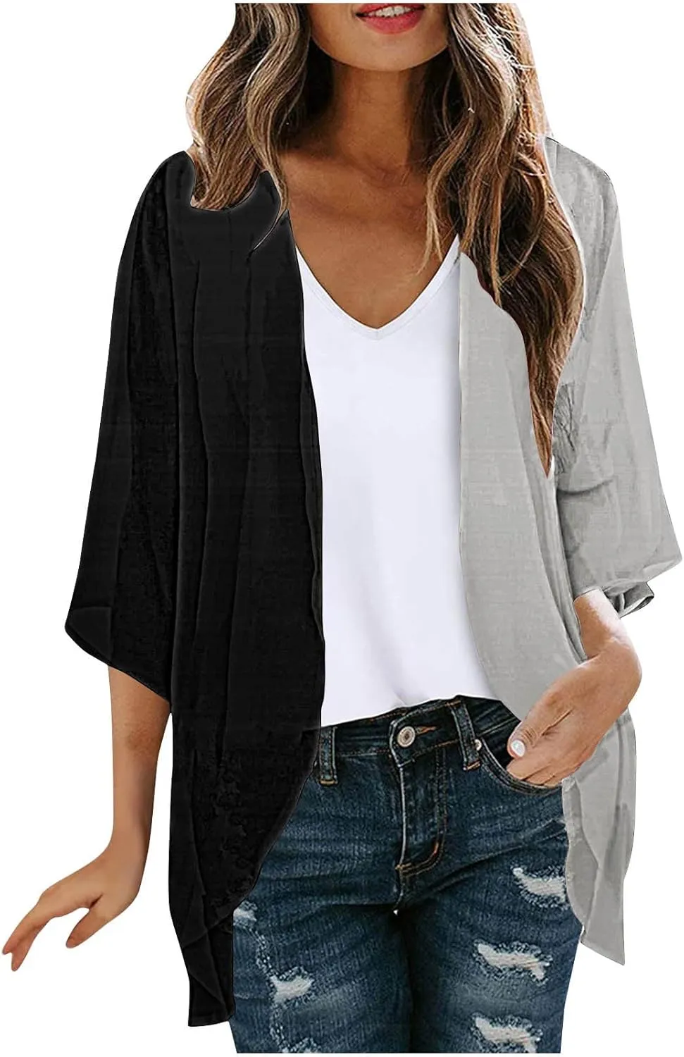 Womens Cardigans Lightweight Summer Beach Swimwear Sheer Chiffon Coverup Casual Loose Open Front Hawaiian Tops