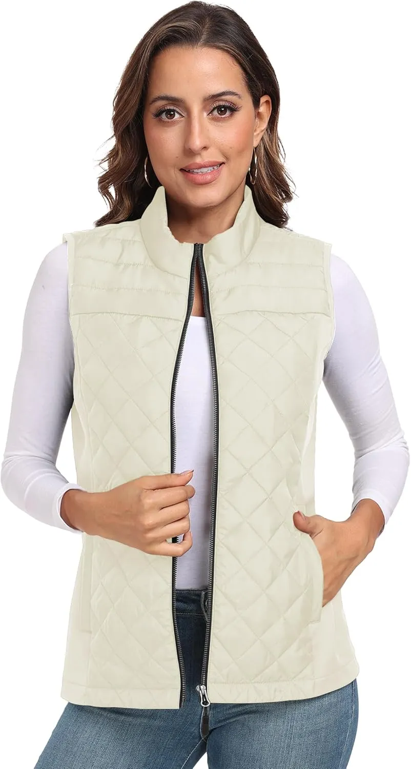 Womens Vest Tops Sleeveless Quilted Outerwear Jackets Stand Collar Zip up Lightweight Vests Fall Outfits HH24074
