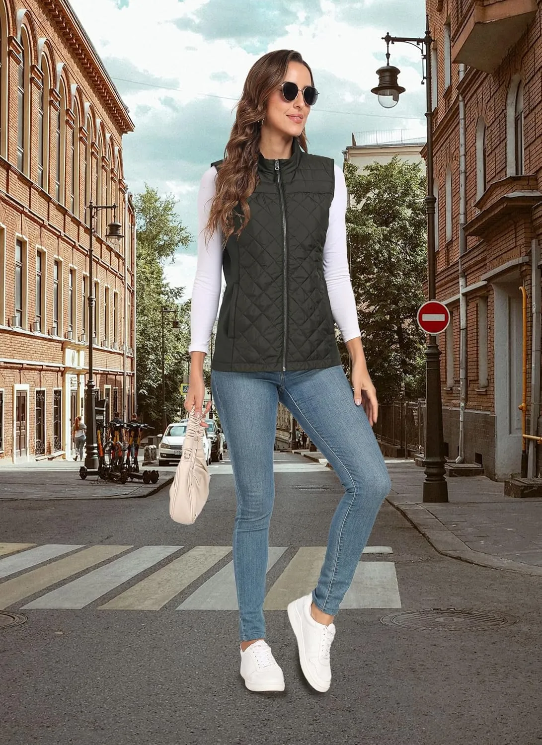 Womens Vest Tops Sleeveless Quilted Outerwear Jackets Stand Collar Zip up Lightweight Vests Fall Outfits HH24074