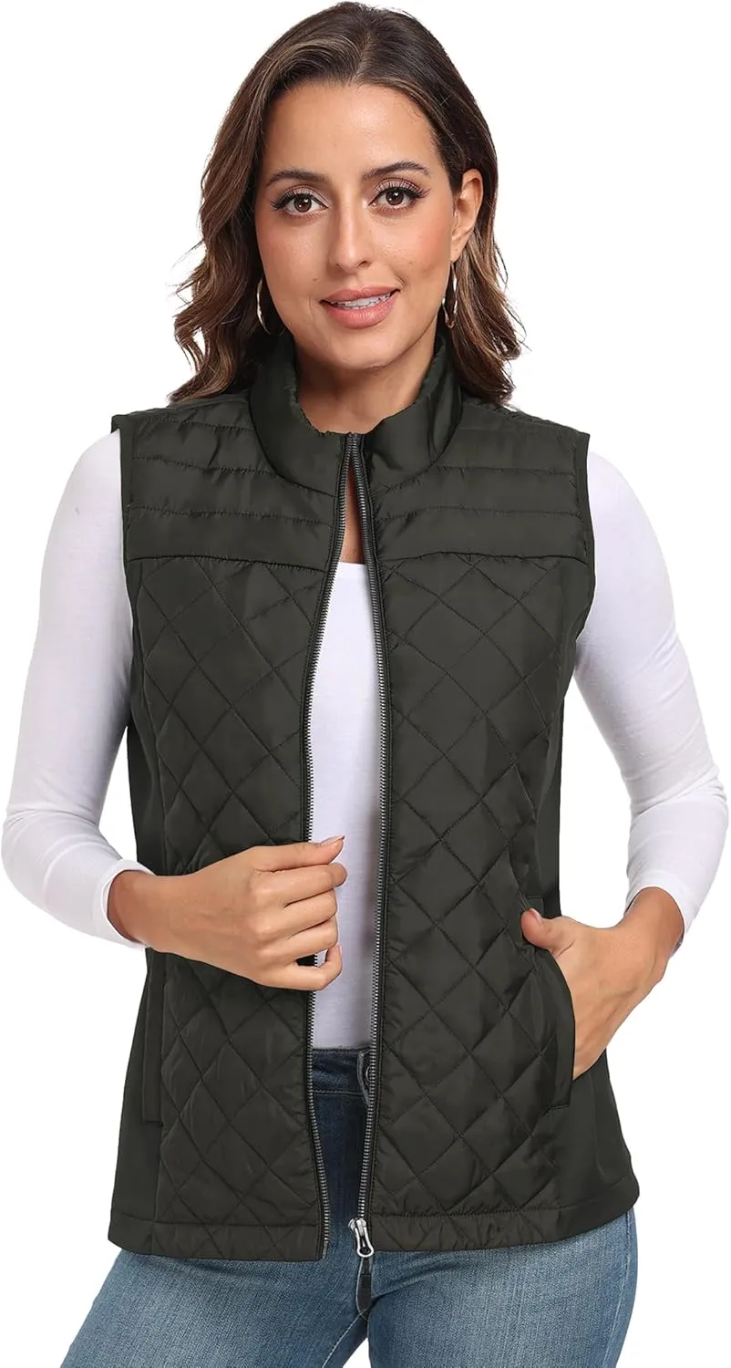 Womens Vest Tops Sleeveless Quilted Outerwear Jackets Stand Collar Zip up Lightweight Vests Fall Outfits HH24074