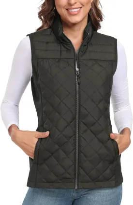 Womens Vest Tops Sleeveless Quilted Outerwear Jackets Stand Collar Zip up Lightweight Vests Fall Outfits HH24074
