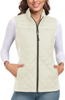 Womens Vest Tops Sleeveless Quilted Outerwear Jackets Stand Collar Zip up Lightweight Vests Fall Outfits HH24074
