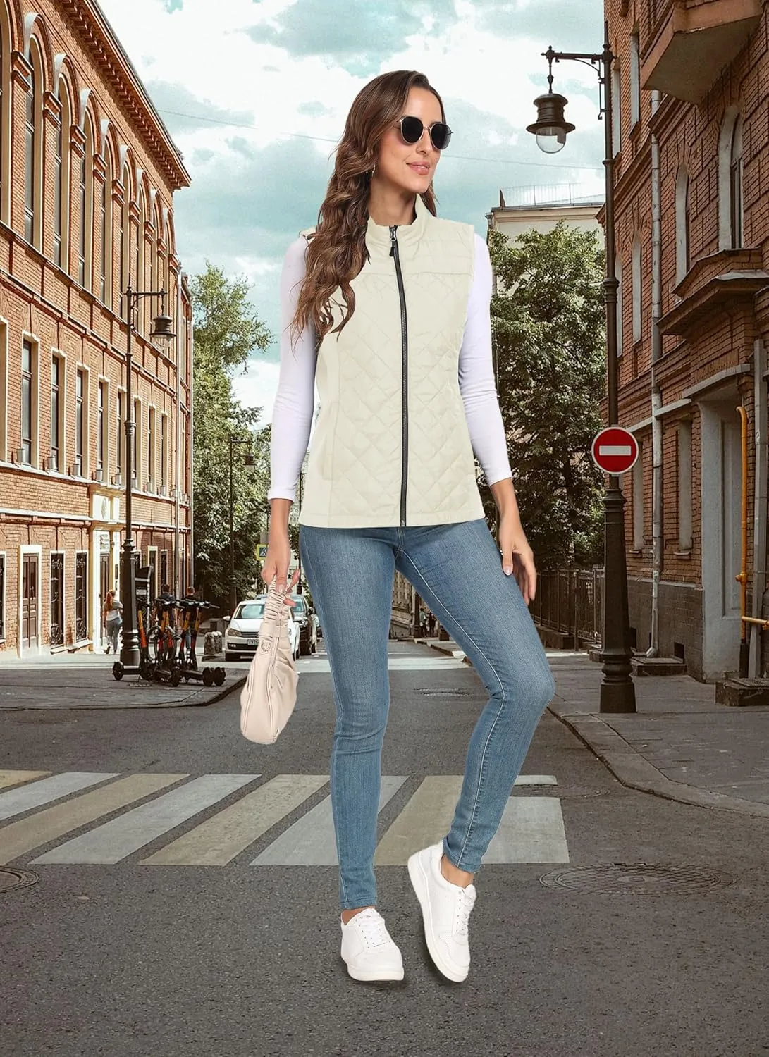 Womens Vest Tops Sleeveless Quilted Outerwear Jackets Stand Collar Zip up Lightweight Vests Fall Outfits HH24074