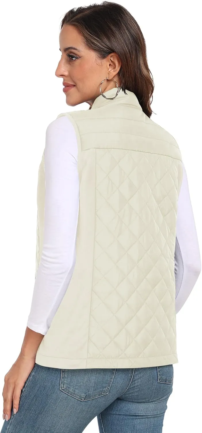 Womens Vest Tops Sleeveless Quilted Outerwear Jackets Stand Collar Zip up Lightweight Vests Fall Outfits HH24074