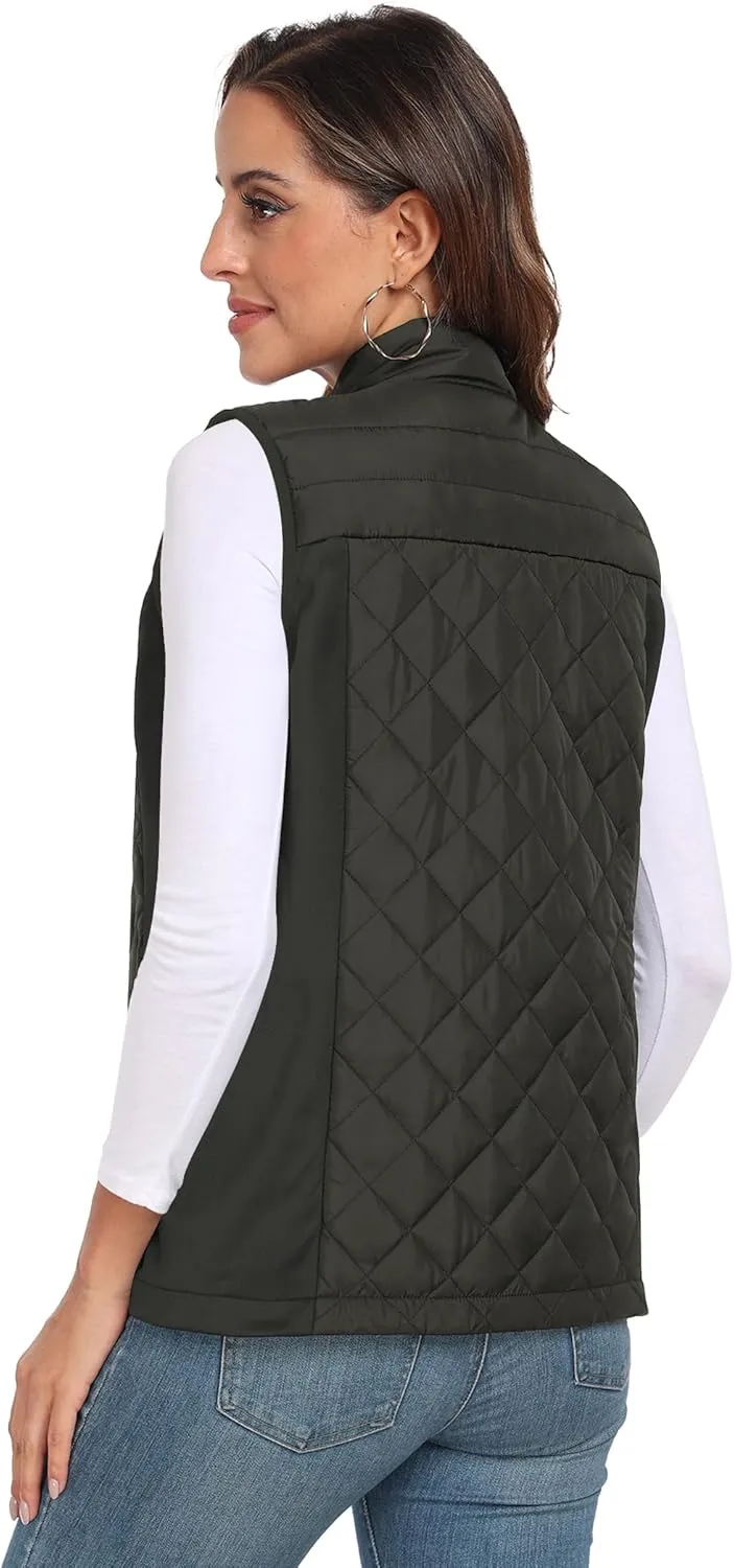 Womens Vest Tops Sleeveless Quilted Outerwear Jackets Stand Collar Zip up Lightweight Vests Fall Outfits HH24074
