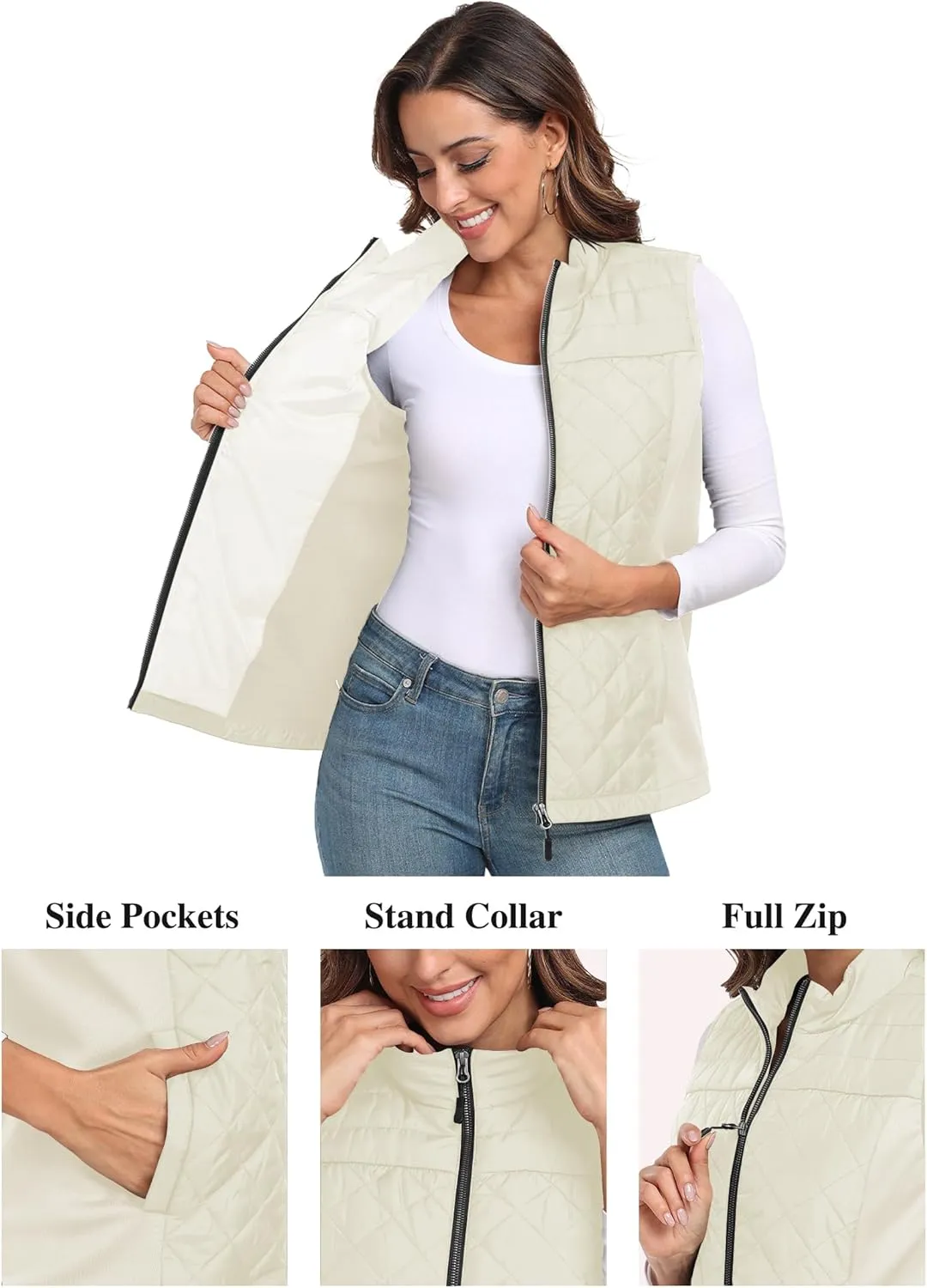 Womens Vest Tops Sleeveless Quilted Outerwear Jackets Stand Collar Zip up Lightweight Vests Fall Outfits HH24074